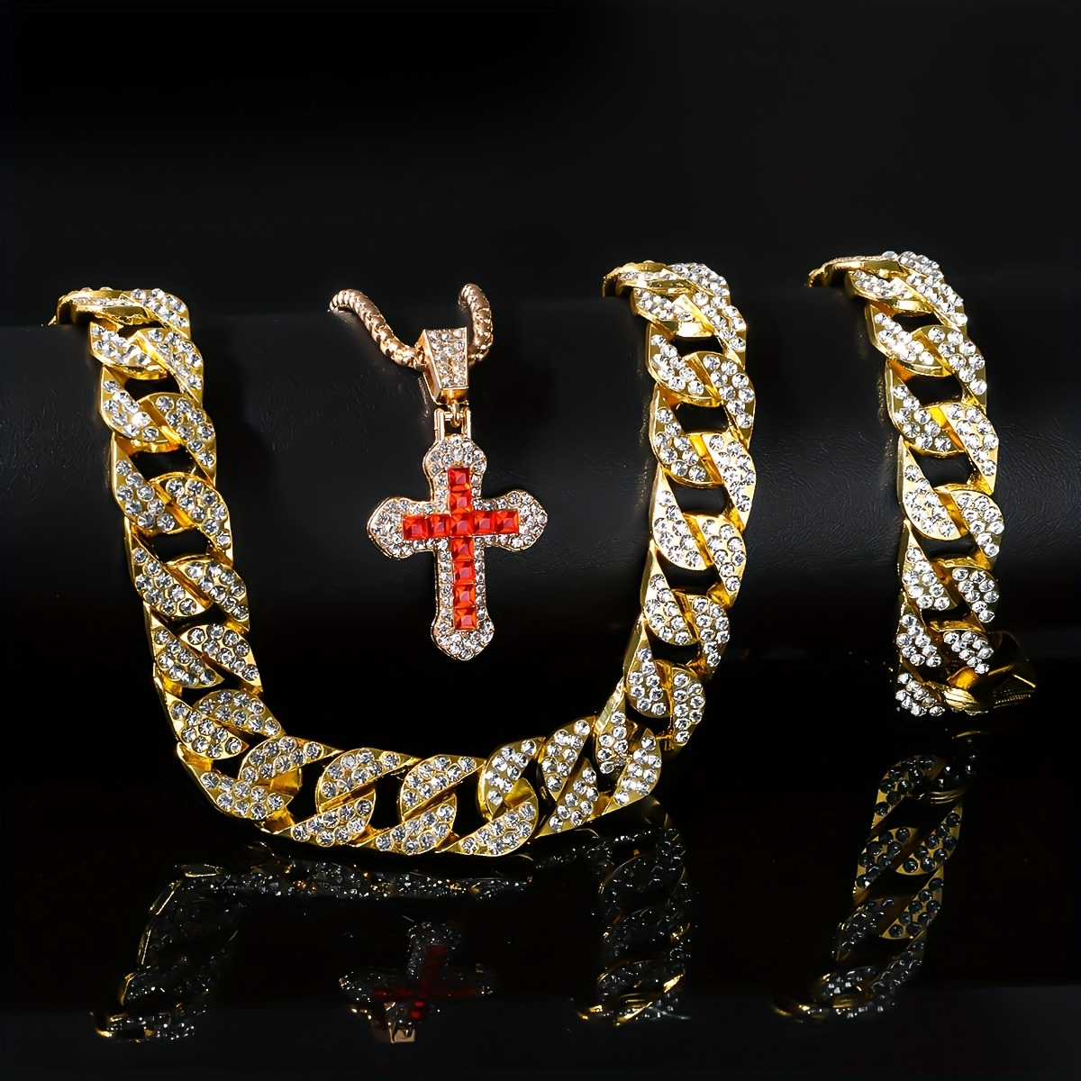 4pcs Men's Hip Hop Cuban Chain Set — Complete Gift